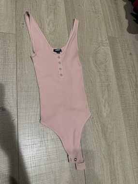 Express Small Ribbed Pink Snap-Front Bodysuit